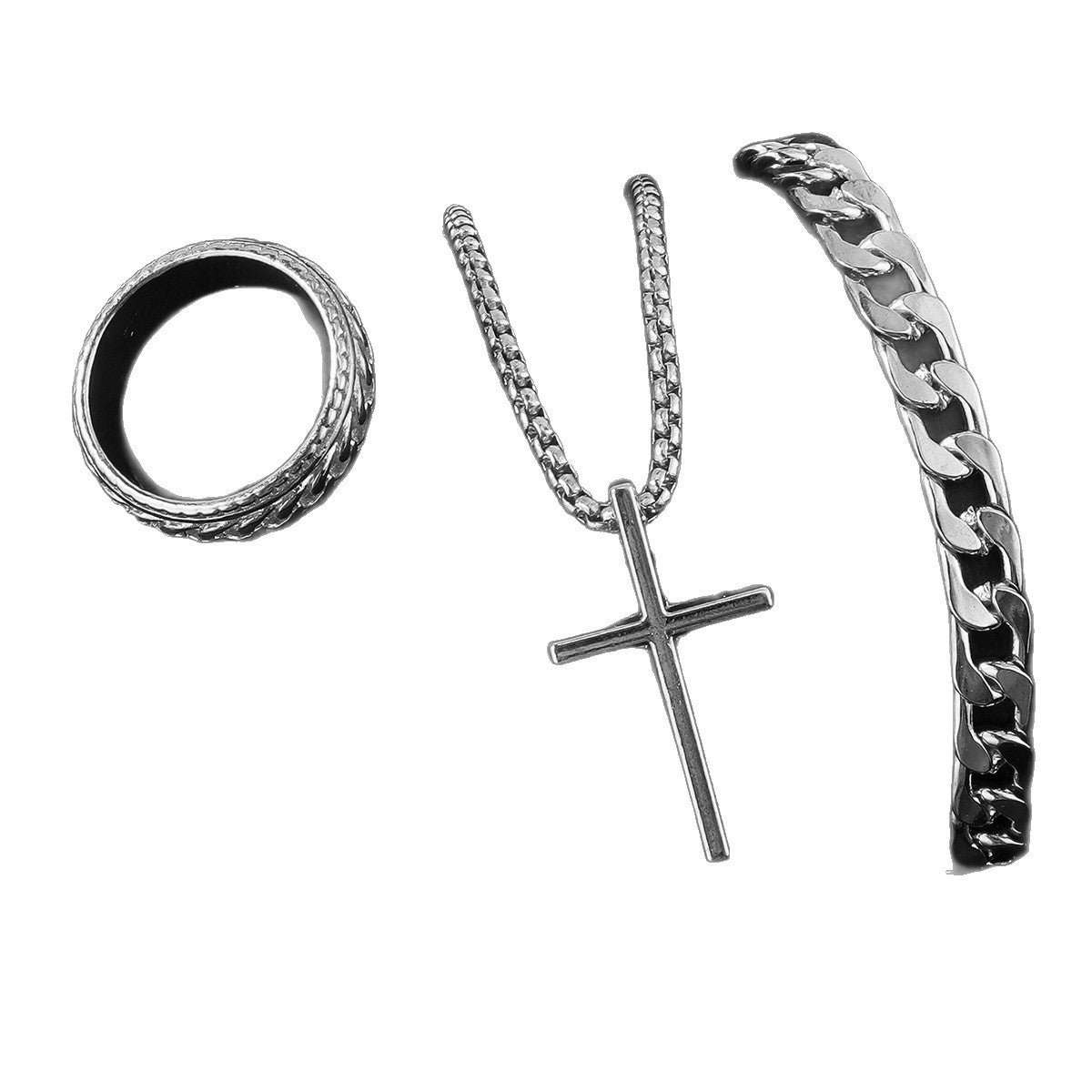 Cross Jewelry Set Necklace Ring Bracelet 3 Piece