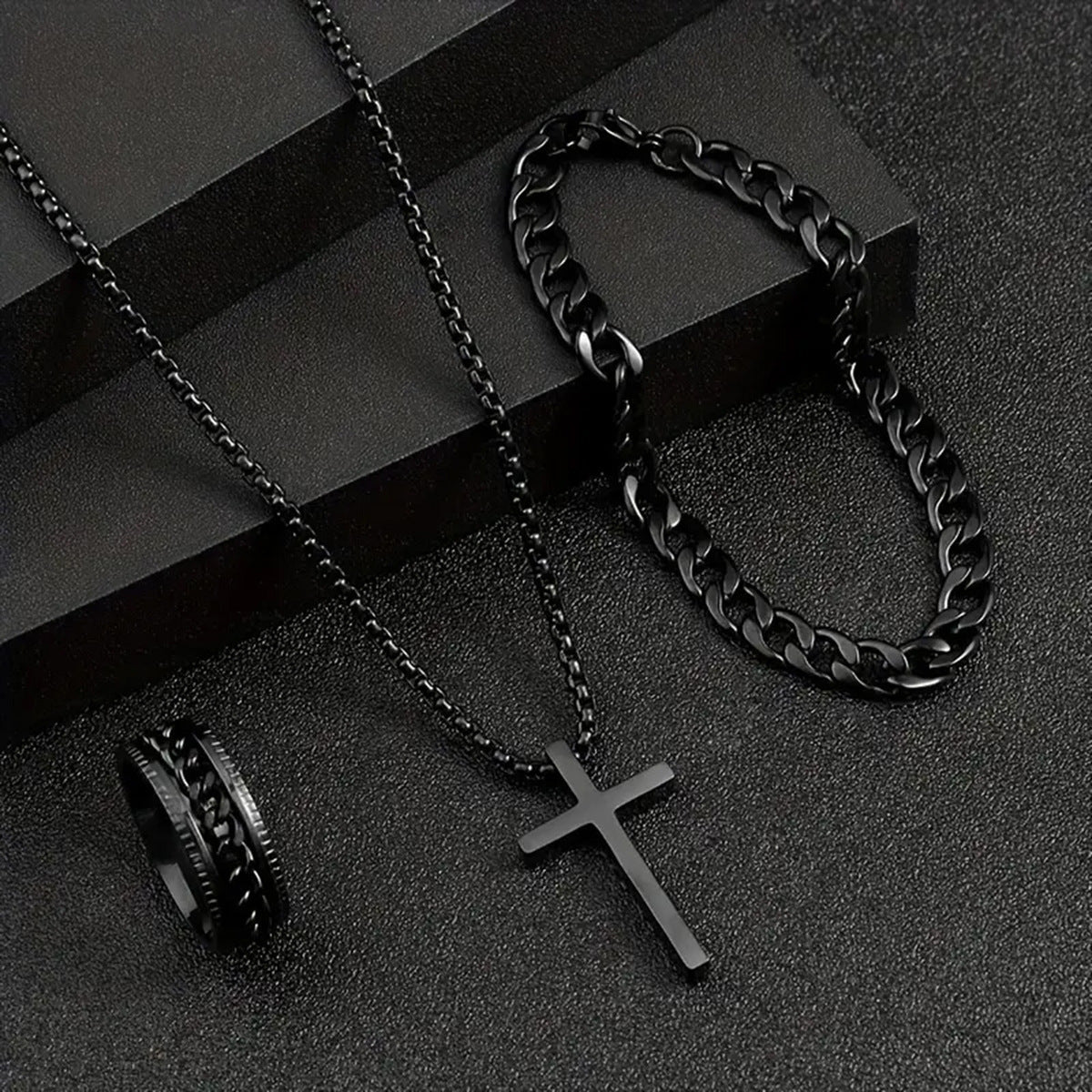 Cross Jewelry Set Necklace Ring Bracelet 3 Piece