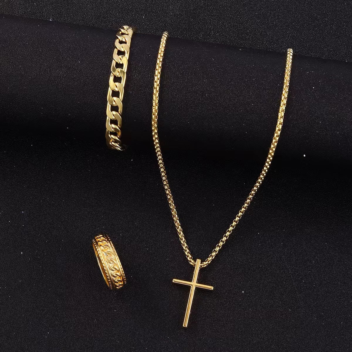 Cross Jewelry Set Necklace Ring Bracelet 3 Piece
