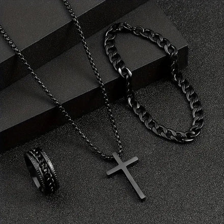Cross Jewelry Set Necklace Ring Bracelet 3 Piece