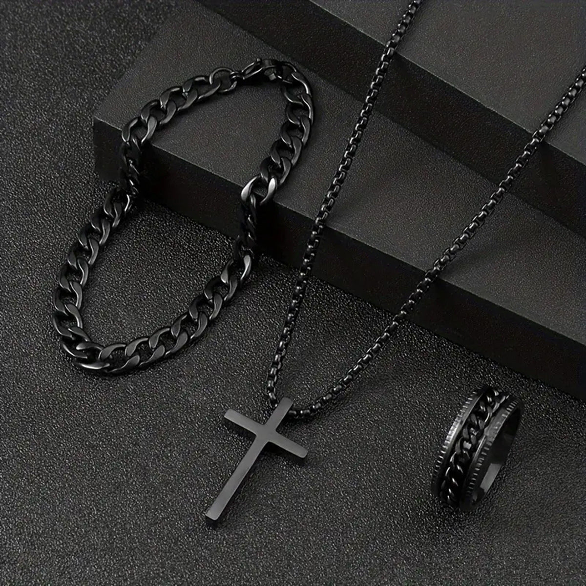 Cross Jewelry Set Necklace Ring Bracelet 3 Piece