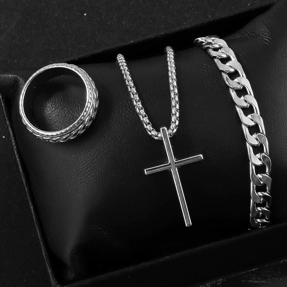 Cross Jewelry Set Necklace Ring Bracelet 3 Piece